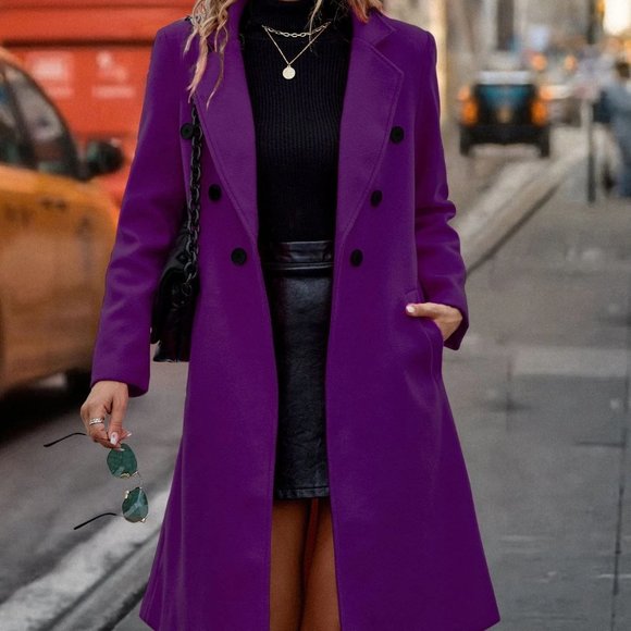 Lapel Neck Double Breasted Overcoat purple - Picture 5 of 5